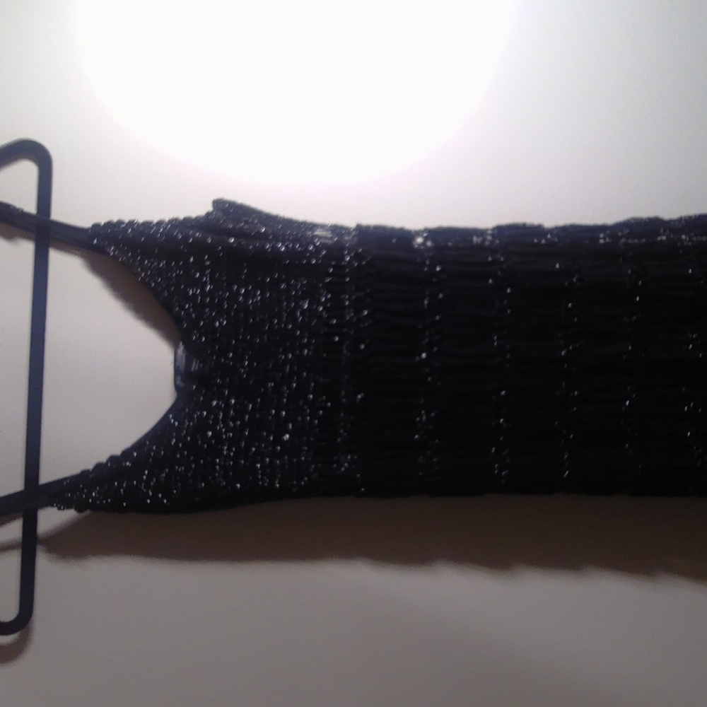 Betsey Johnson vintage maxi knit and crochet dress Black w/silver thread Size L